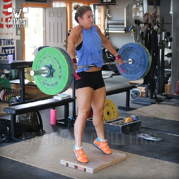 Nicole snatch pull on riser - Olympic Weightlifting, strength, conditioning, fitness, nutrition - Catalyst Athletics